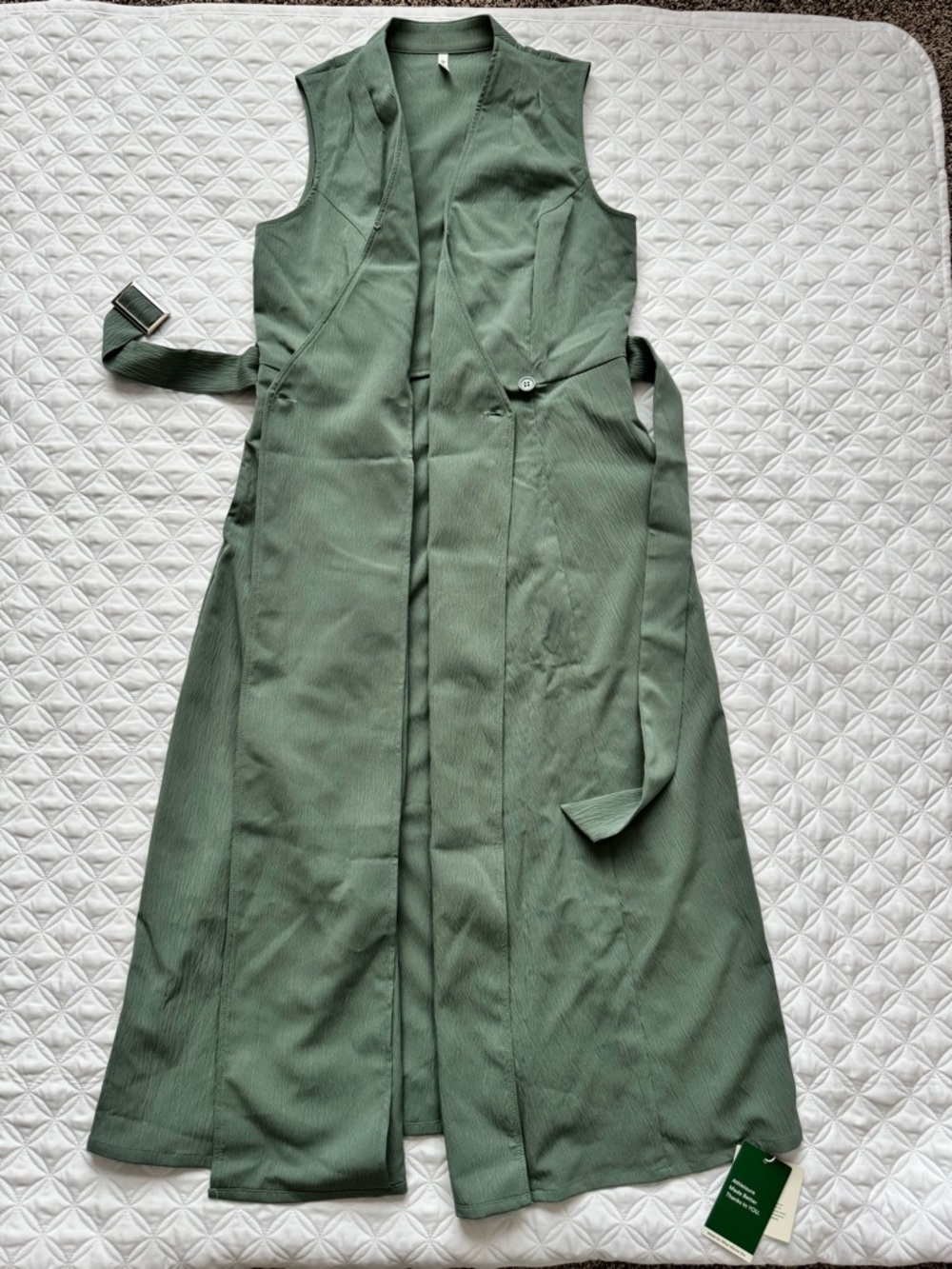 NWT HALARA Green V-Neck Sleeveless Wrapped Belted Midi Travel Dress Pockets Sz M - Picture 6 of 16